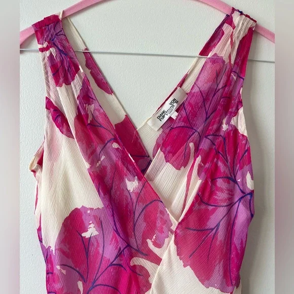 Diane Von Furstenberg Dita Silk Crepon Dress -Pink & White Kimono Leaf Size S - Picture 5 of 9